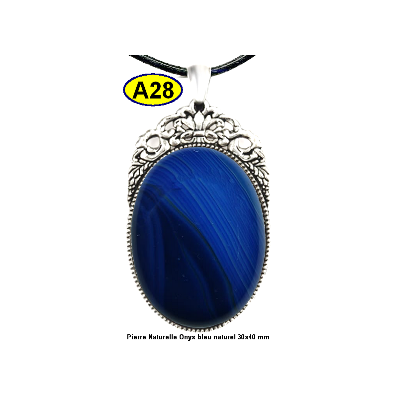 Pendentif Onyx bleu Pierre Naturelle 30x40 mm Pierre Rare.