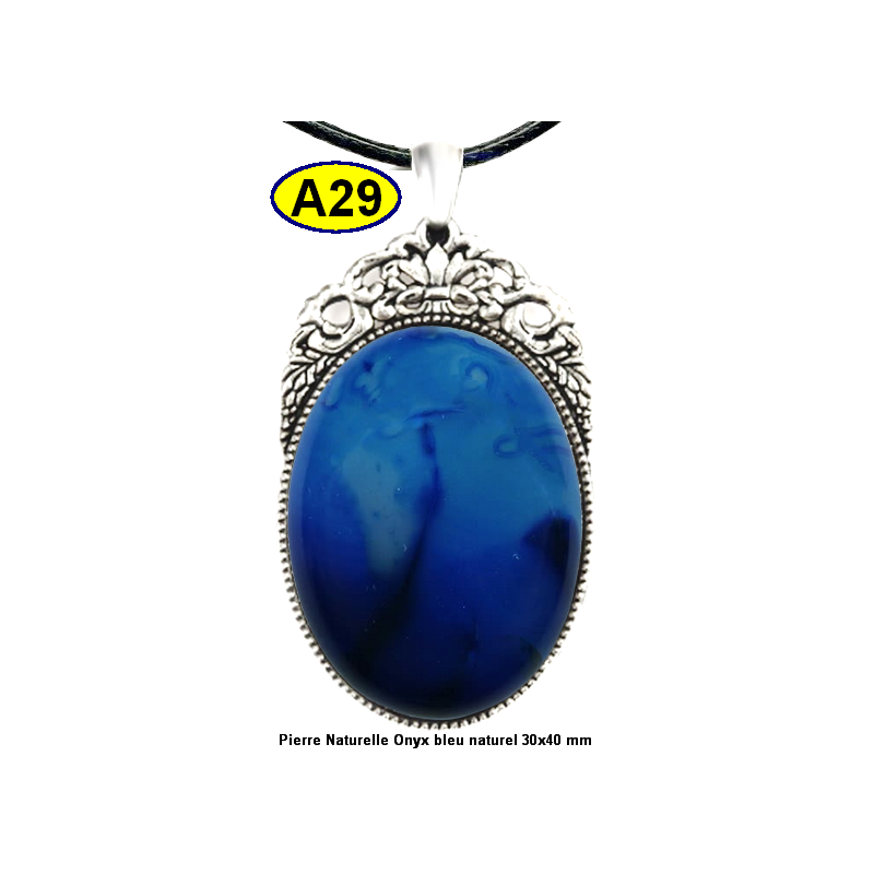 Pendentif Onyx bleu Pierre Naturelle 30x40 mm Pierre Rare.