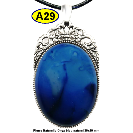 Pendentif Onyx bleu Pierre Naturelle 30x40 mm Pierre Rare.