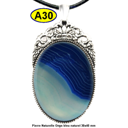 Pendentif Onyx bleu Pierre Naturelle 30x40 mm Pierre Rare.