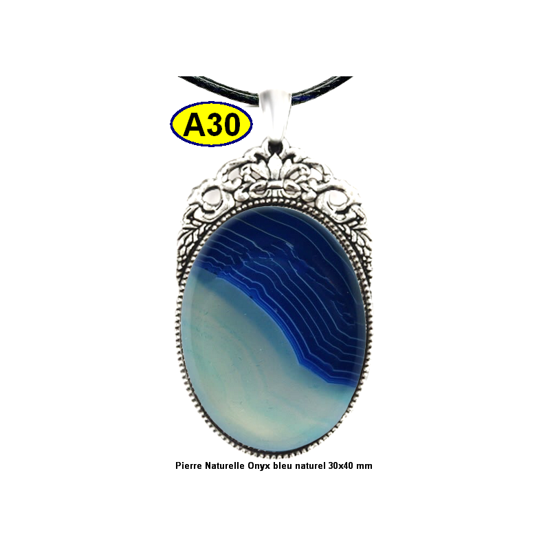 Pendentif Onyx bleu Pierre Naturelle 30x40 mm Pierre Rare.