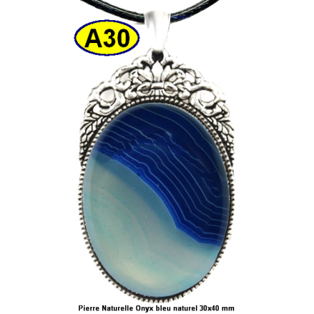 Pendentif Onyx bleu Pierre Naturelle 30x40 mm Pierre Rare.