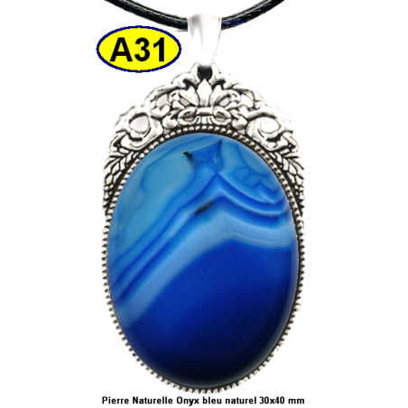Pendentif Onyx bleu Pierre Naturelle 30x40 mm Pierre Rare.
