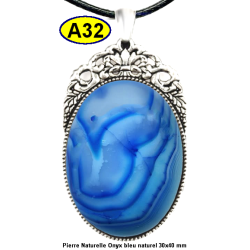 Pendentif Onyx bleu Pierre Naturelle 30x40 mm Pierre Rare.