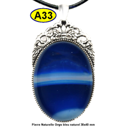 Pendentif Onyx bleu Pierre Naturelle 30x40 mm Pierre Rare.