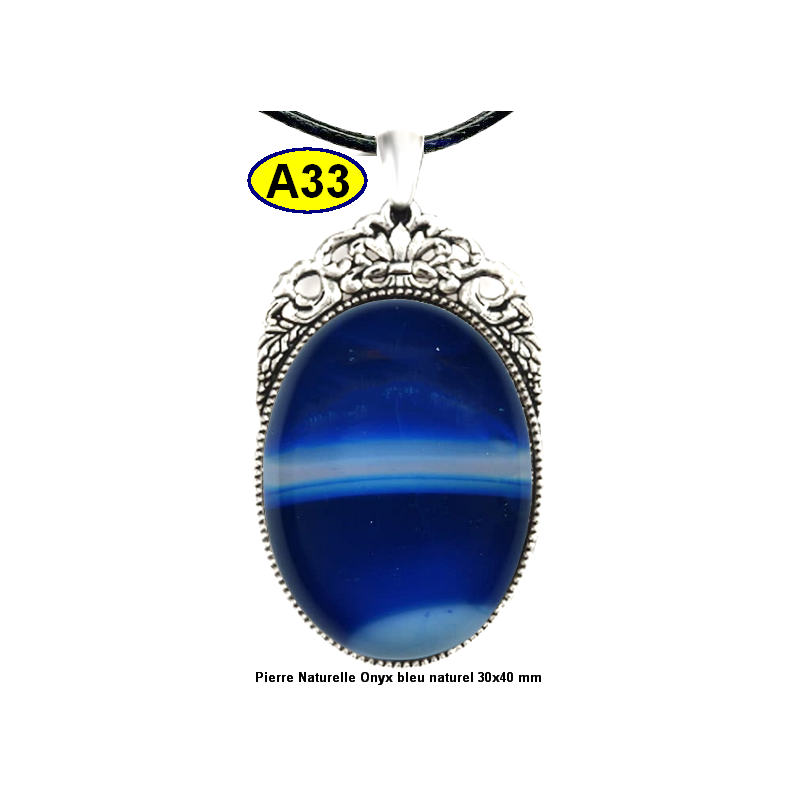 Pendentif Onyx bleu Pierre Naturelle 30x40 mm Pierre Rare.