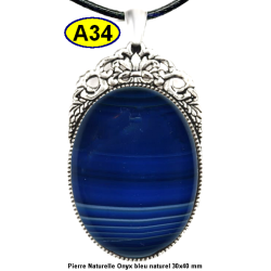 Pendentif Onyx bleu Pierre Naturelle 30x40 mm Pierre Rare.