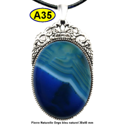 Pendentif Onyx bleu Pierre Naturelle 30x40 mm Pierre Rare.