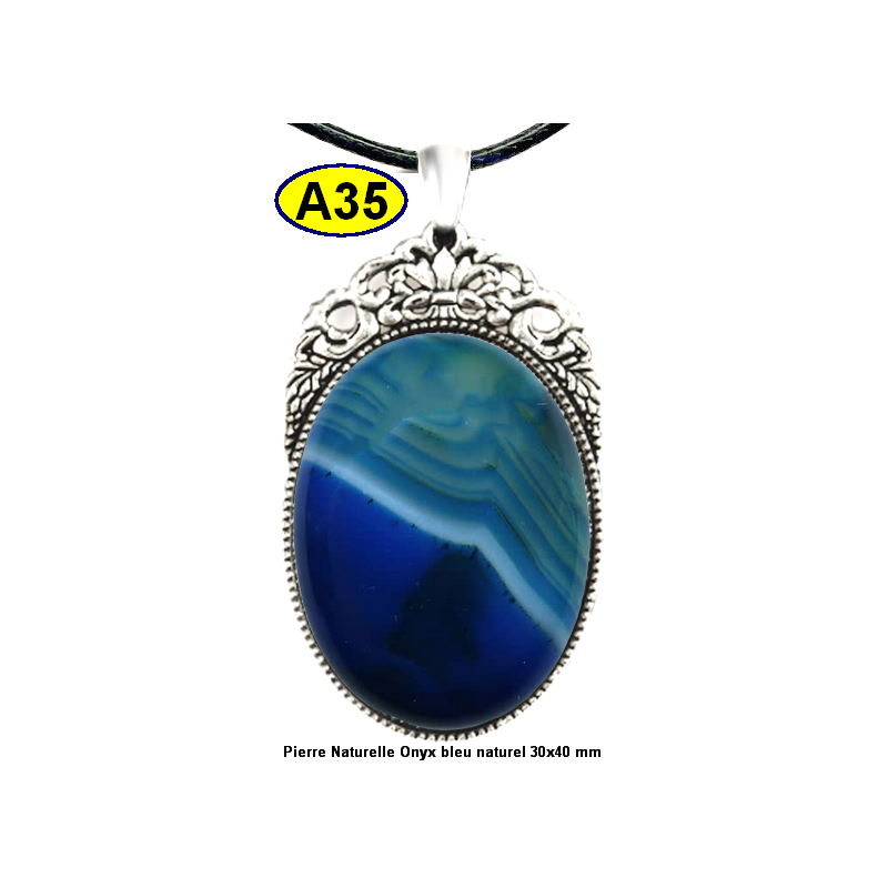 Pendentif Onyx bleu Pierre Naturelle 30x40 mm Pierre Rare.