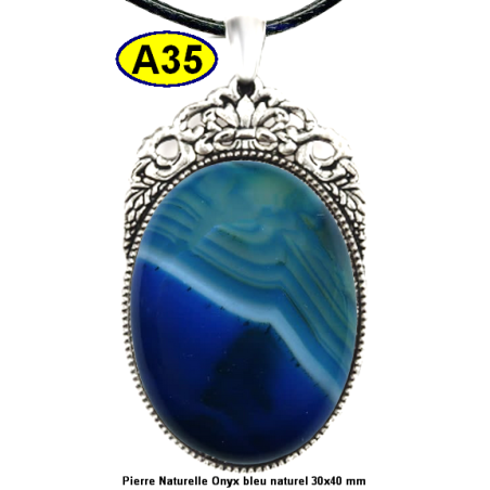 Pendentif Onyx bleu Pierre Naturelle 30x40 mm Pierre Rare.