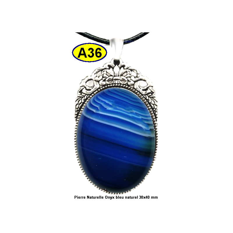 Pendentif Onyx bleu Pierre Naturelle 30x40 mm Pierre Rare.