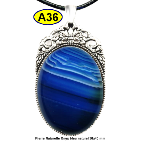 Pendentif Onyx bleu Pierre Naturelle 30x40 mm Pierre Rare.