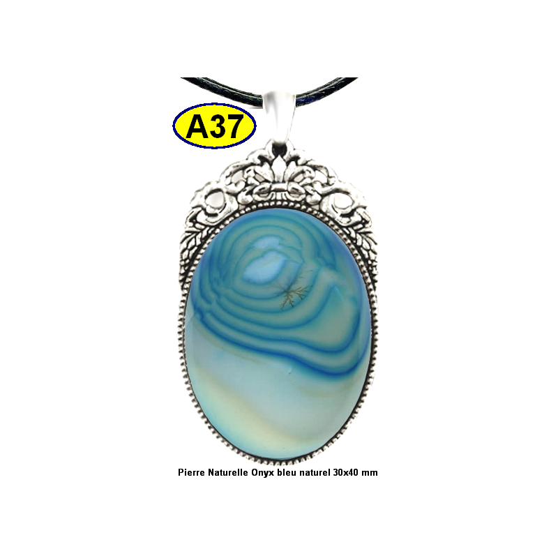 Pendentif Onyx bleu Pierre Naturelle 30x40 mm Pierre Rare.