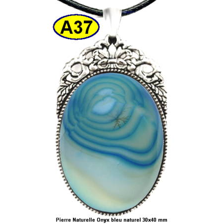 Pendentif Onyx bleu Pierre Naturelle 30x40 mm Pierre Rare.