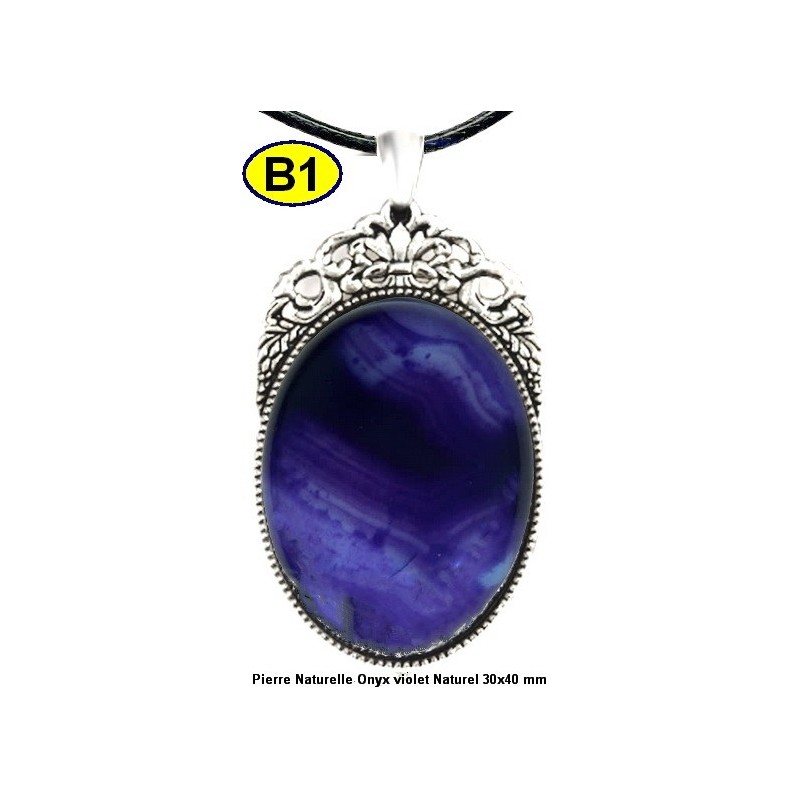 Pendentif Onyx violet Pierre Naturelle 30x40 mm Pierre Rare.