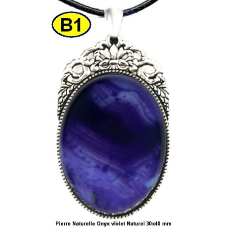 Pendentif Onyx violet Pierre Naturelle 30x40 mm Pierre Rare.