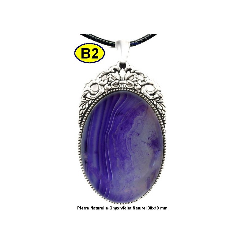 Pendentif Onyx violet Pierre Naturelle 30x40 mm Pierre Rare.
