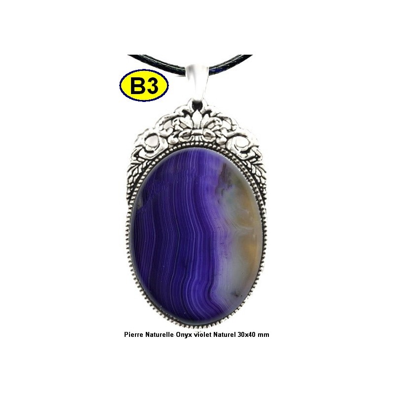 Pendentif Onyx violet Pierre Naturelle 30x40 mm Pierre Rare.