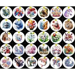 6 Sous-verre en Bois+Liège avec Motif Vinyle imperméable.