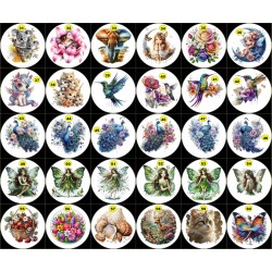 6 Sous-verre en Bois+Liège avec Motif Vinyle imperméable.