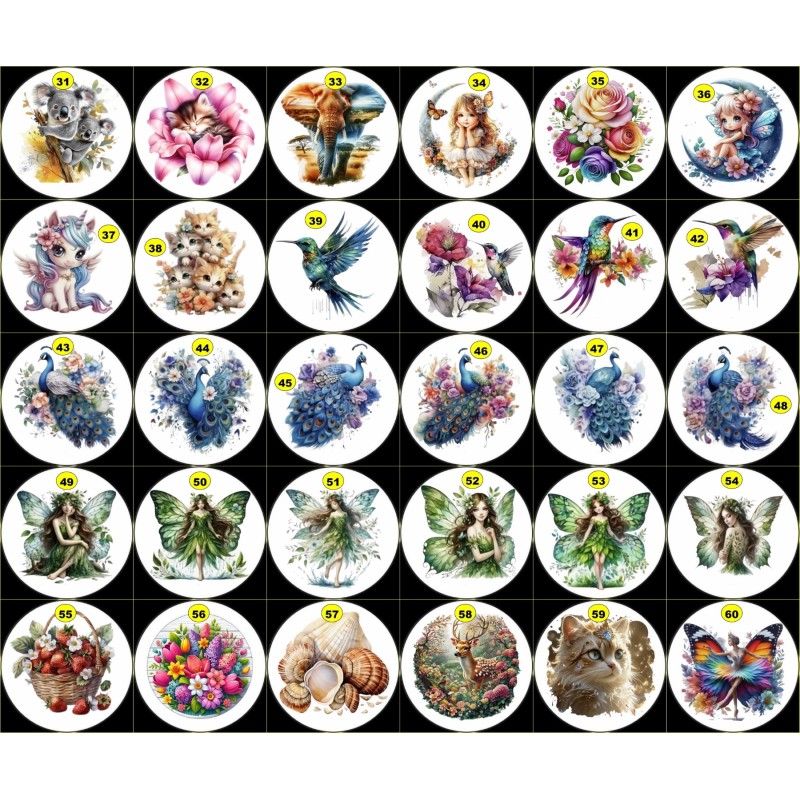 6 Sous-verre en Bois+Liège avec Motif Vinyle imperméable.