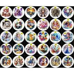 6 Sous-verre en Bois+Liège avec Motif Vinyle imperméable.