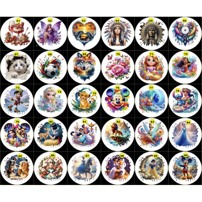 6 Sous-verre en Bois+Liège avec Motif Vinyle imperméable.