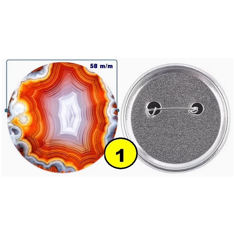 Badge épingle de sureté en métal 58 m/m avec Motif  imitation Pierre