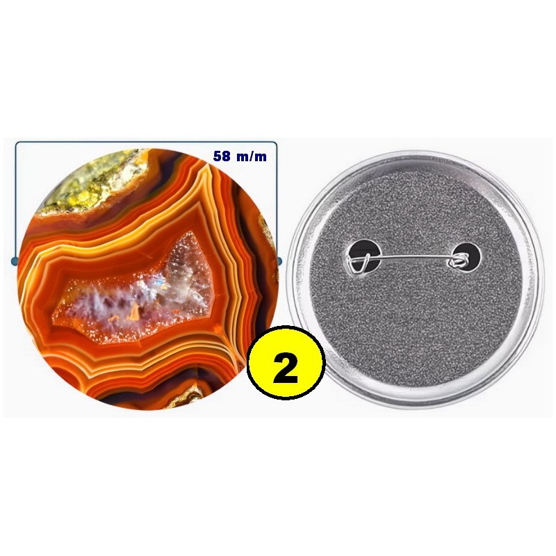 Badge épingle de sureté en métal 58 m/m avec Motif  imitation Pierre