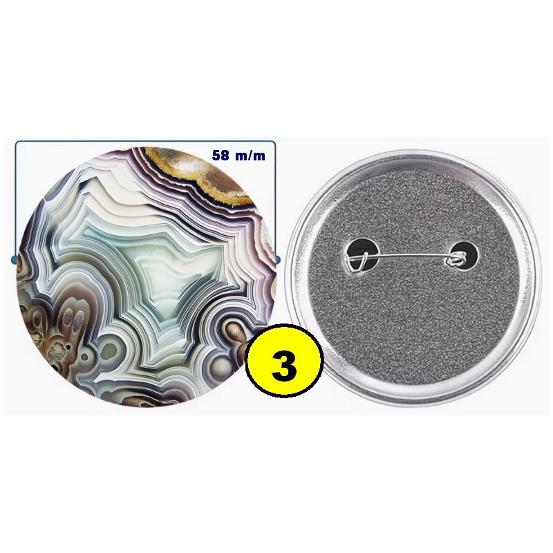 Badge épingle de sureté en métal 58 m/m avec Motif  imitation Pierre