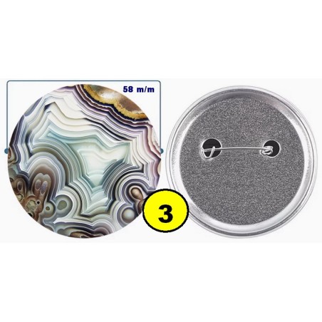 Badge épingle de sureté en métal 58 m/m avec Motif  imitation Pierre