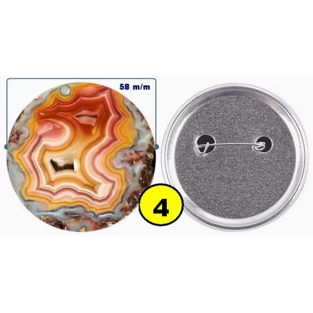 Badge épingle de sureté en métal 58 m/m avec Motif  imitation Pierre