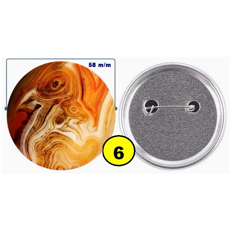 Badge épingle de sureté en métal 58 m/m avec Motif  imitation Pierre