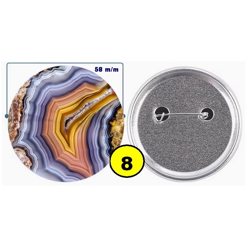 Badge épingle de sureté en métal 58 m/m avec Motif  imitation Pierre