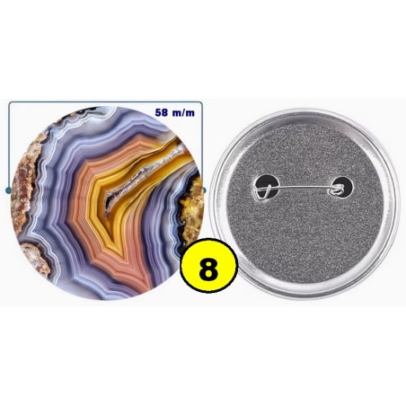 Badge épingle de sureté en métal 58 m/m avec Motif  imitation Pierre