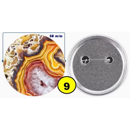 Badge épingle de sureté en métal 58 m/m avec Motif  imitation Pierre