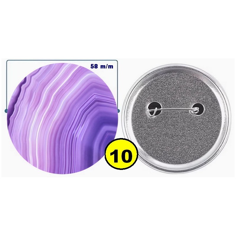 Badge épingle de sureté en métal 58 m/m avec Motif  imitation Pierre