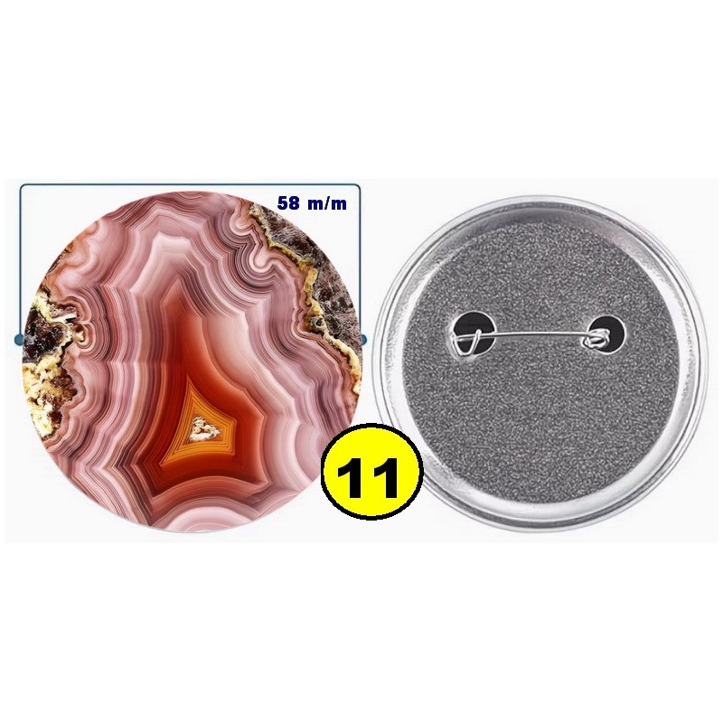 Badge épingle de sureté en métal 58 m/m avec Motif  imitation Pierre