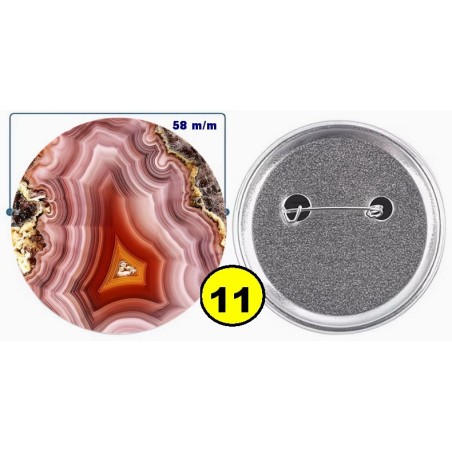 Badge épingle de sureté en métal 58 m/m avec Motif  imitation Pierre