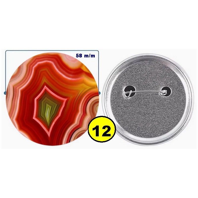 Badge épingle de sureté en métal 58 m/m avec Motif  imitation Pierre