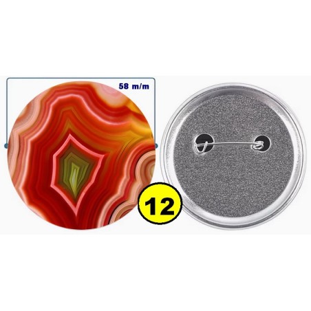 Badge épingle de sureté en métal 58 m/m avec Motif  imitation Pierre