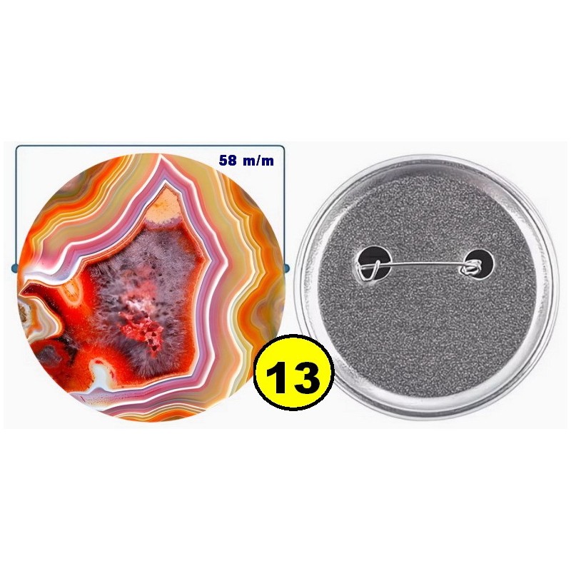 Badge épingle de sureté en métal 58 m/m avec Motif  imitation Pierre