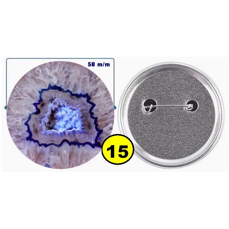 Badge épingle de sureté en métal 58 m/m avec Motif  imitation Pierre