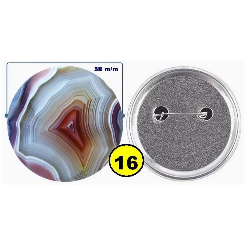 Badge épingle de sureté en métal 58 m/m avec Motif  imitation Pierre