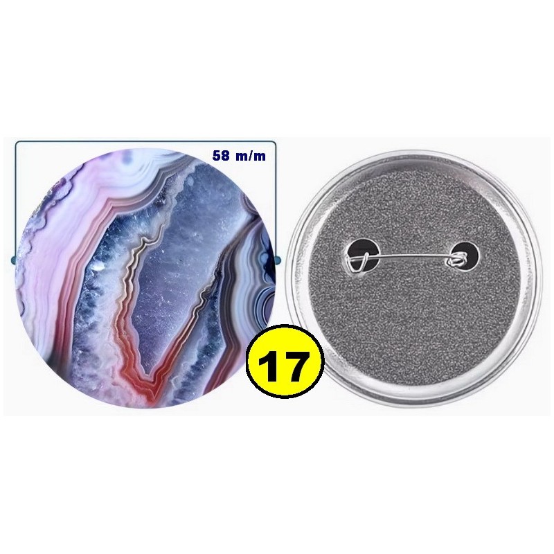 Badge épingle de sureté en métal 58 m/m avec Motif  imitation Pierre