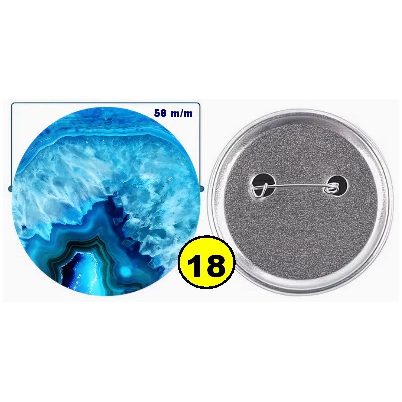 Badge épingle de sureté en métal 58 m/m avec Motif  imitation Pierre