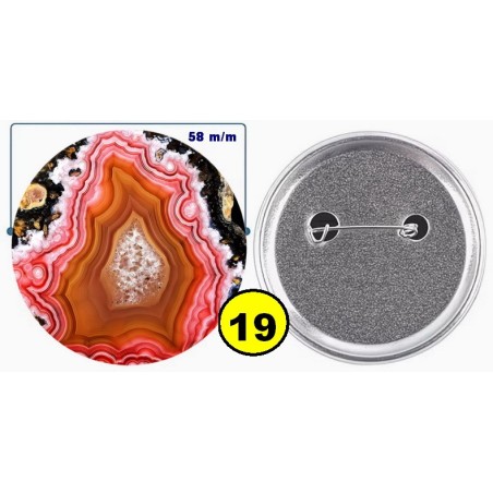 Badge épingle de sureté en métal 58 m/m avec Motif  imitation Pierre