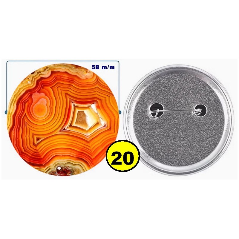 Badge épingle de sureté en métal 58 m/m avec Motif  imitation Pierre