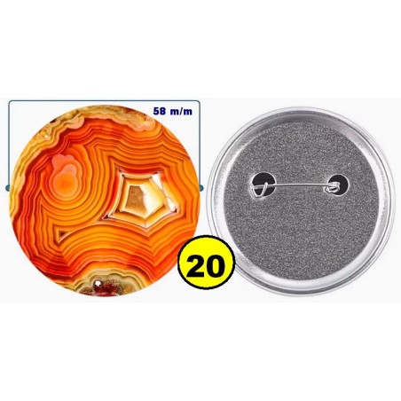 Badge épingle de sureté en métal 58 m/m avec Motif  imitation Pierre