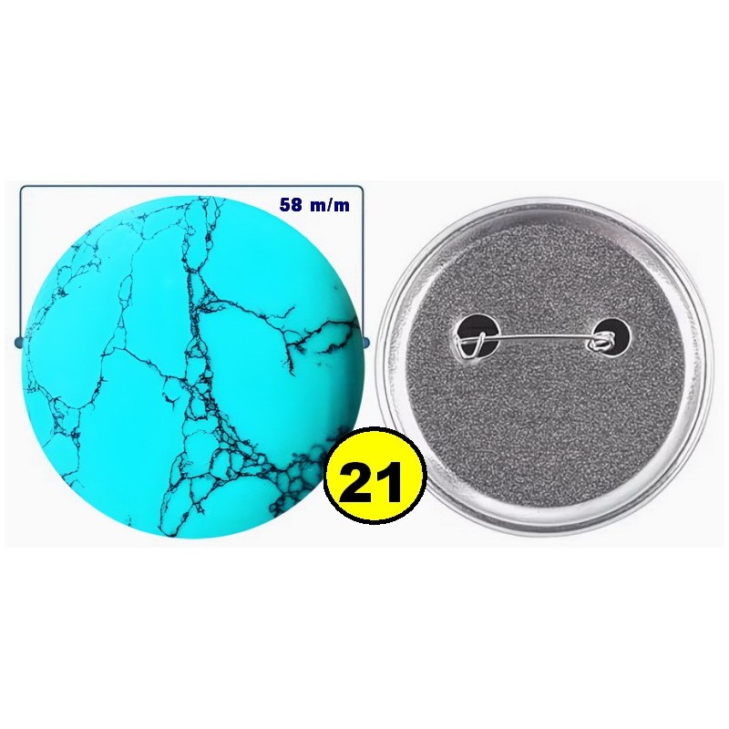 Badge épingle de sureté en métal 58 m/m avec Motif  imitation Pierre